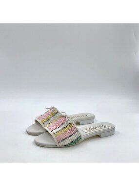 Chanel White Tweed Bow Slide Sandals